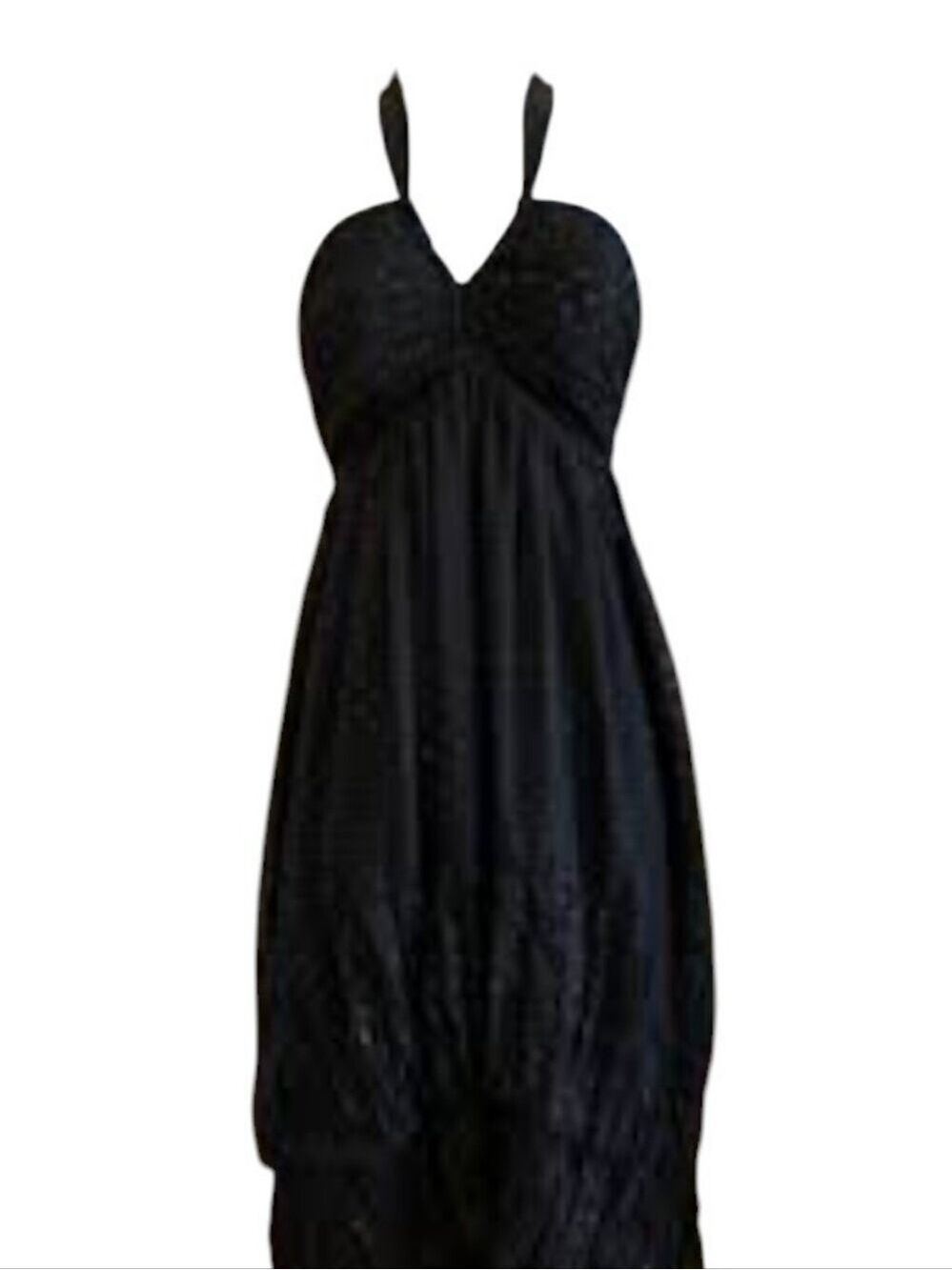 Black Layered Halter Dress. Metallic Black Polka Dots. Size 8
